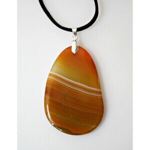 Agate Stone Pendant Statement Necklace ~ Orange / White Stripes ~ Unique Gift